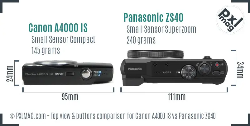 Canon A4000 IS vs Panasonic ZS40 top view buttons comparison Canon A4000 IS vs Panasonic ZS40 top view buttons comparison