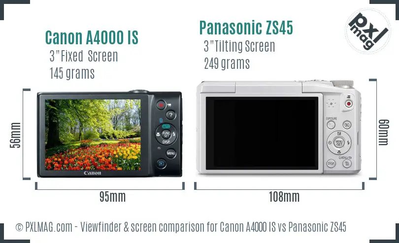 Canon A4000 IS vs Panasonic ZS45 Screen and Viewfinder comparison