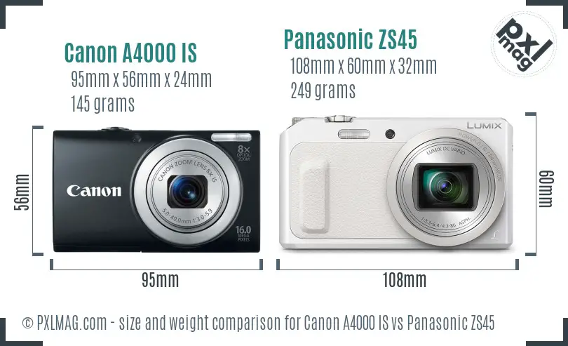 Canon A4000 IS vs Panasonic ZS45 size comparison