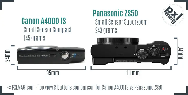 Canon A4000 IS vs Panasonic ZS50 top view buttons comparison