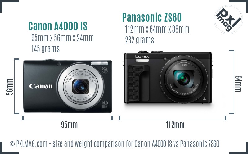 Canon A4000 IS vs Panasonic ZS60 size comparison