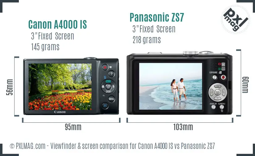 Canon A4000 IS vs Panasonic ZS7 Screen and Viewfinder comparison