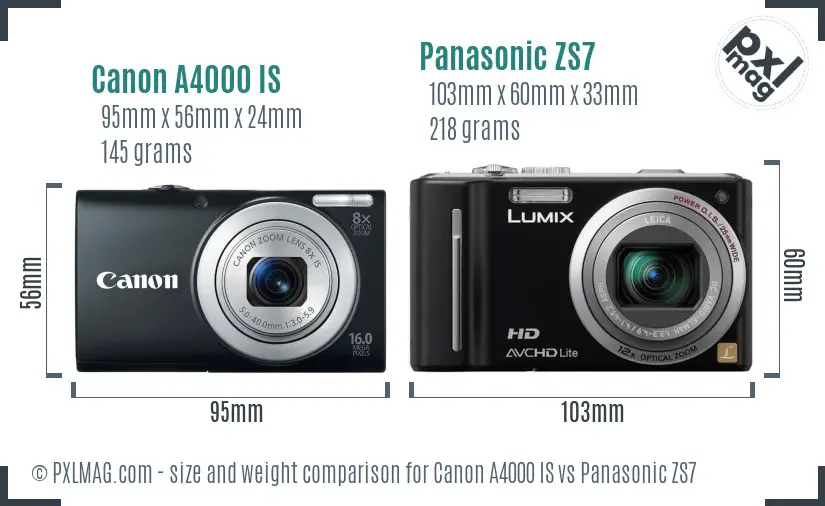 Canon A4000 IS vs Panasonic ZS7 size comparison