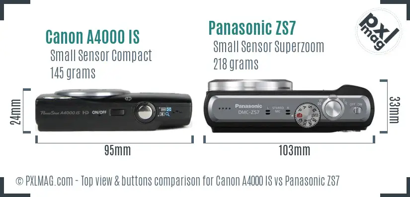 Canon A4000 IS vs Panasonic ZS7 top view buttons comparison