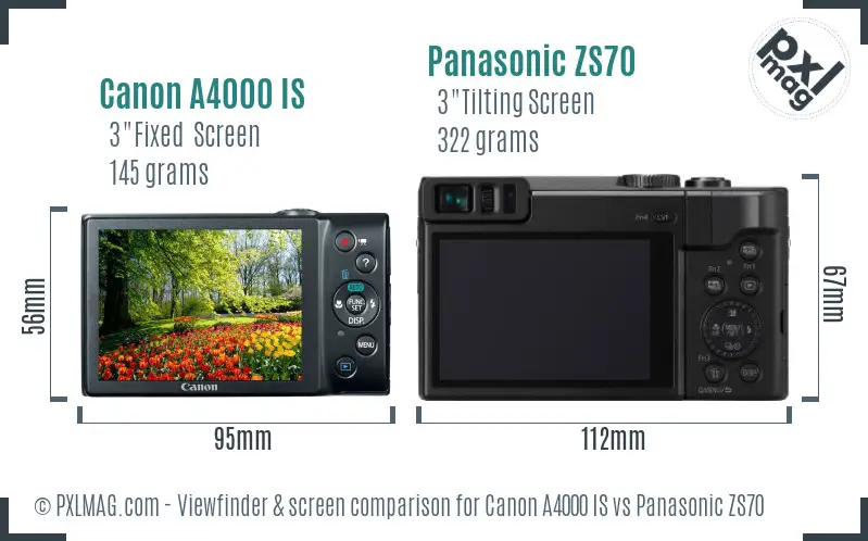Canon A4000 IS vs Panasonic ZS70 Screen and Viewfinder comparison Canon A4000 IS vs Panasonic ZS70 Screen and Viewfinder comparison