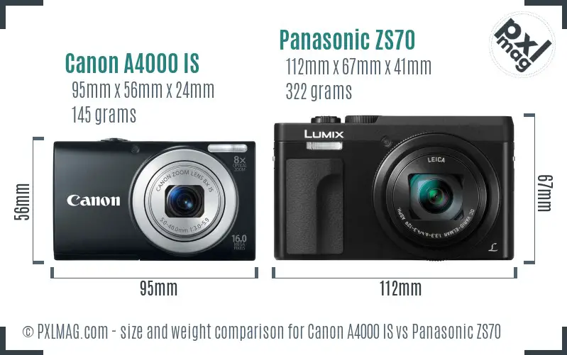 Canon A4000 IS vs Panasonic ZS70 size comparison Canon A4000 IS vs Panasonic ZS70 size comparison