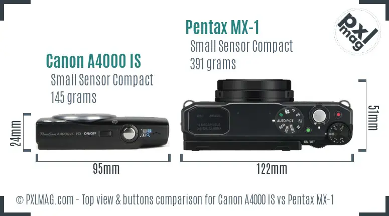 Canon A4000 IS vs Pentax MX-1 top view buttons comparison