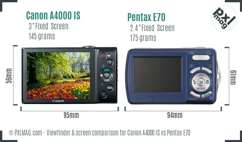 Canon A4000 IS vs Pentax E70 Screen and Viewfinder comparison Canon A4000 IS vs Pentax E70 Screen and Viewfinder comparison