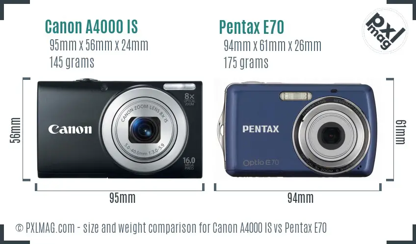Canon A4000 IS vs Pentax E70 size comparison Canon A4000 IS vs Pentax E70 size comparison
