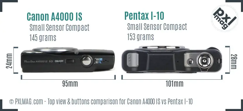 Canon A4000 IS vs Pentax I-10 top view buttons comparison