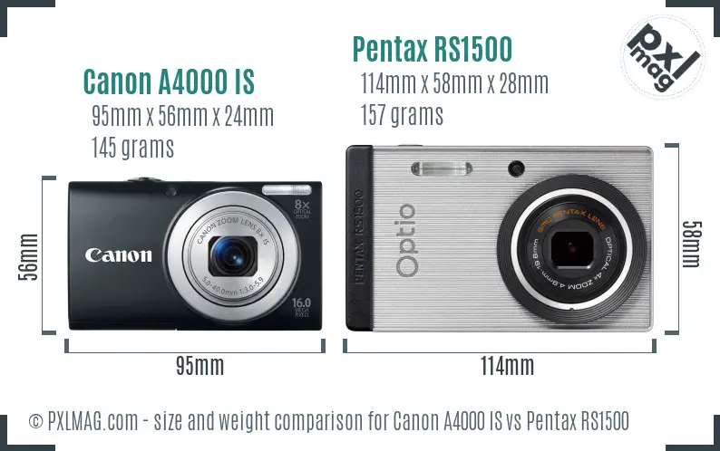 Canon A4000 IS vs Pentax RS1500 size comparison Canon A4000 IS vs Pentax RS1500 size comparison