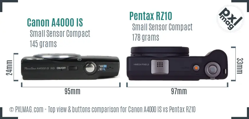 Canon A4000 IS vs Pentax RZ10 top view buttons comparison