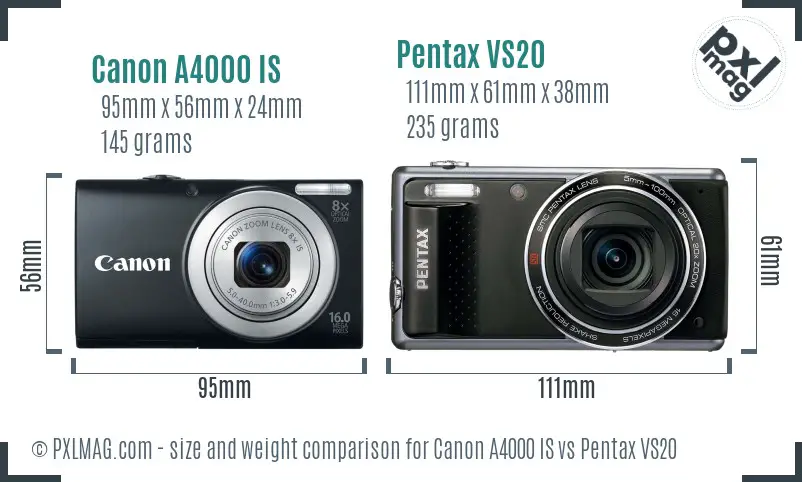 Canon A4000 IS vs Pentax VS20 size comparison