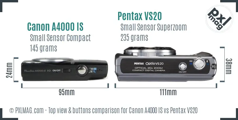 Canon A4000 IS vs Pentax VS20 top view buttons comparison