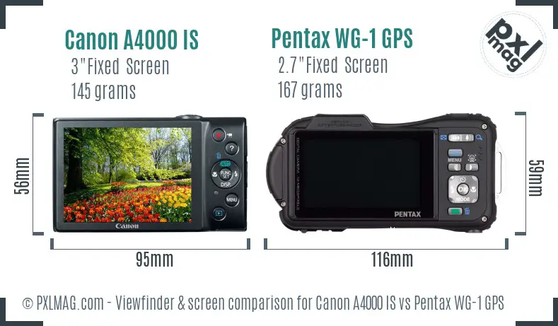 Canon A4000 IS vs Pentax WG-1 GPS Screen and Viewfinder comparison