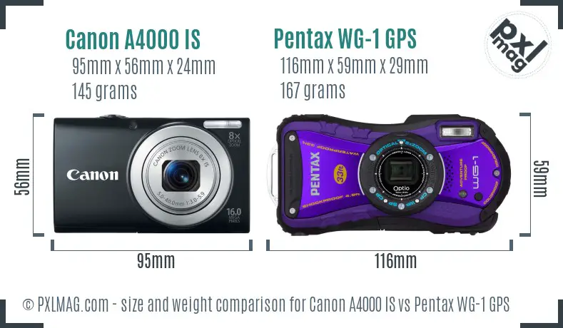 Canon A4000 IS vs Pentax WG-1 GPS size comparison Canon A4000 IS vs Pentax WG-1 GPS size comparison
