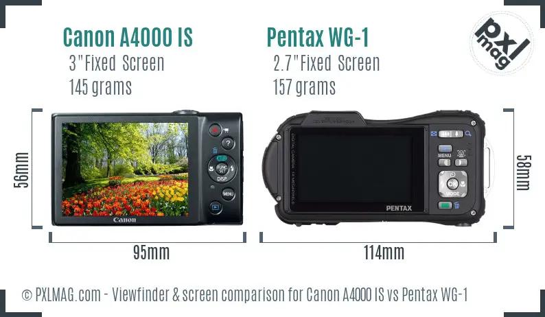 Canon A4000 IS vs Pentax WG-1 Screen and Viewfinder comparison