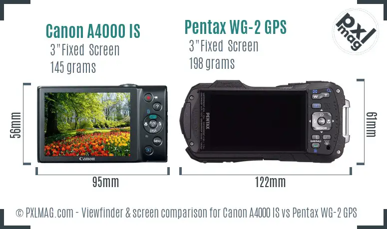 Canon A4000 IS vs Pentax WG-2 GPS Screen and Viewfinder comparison
