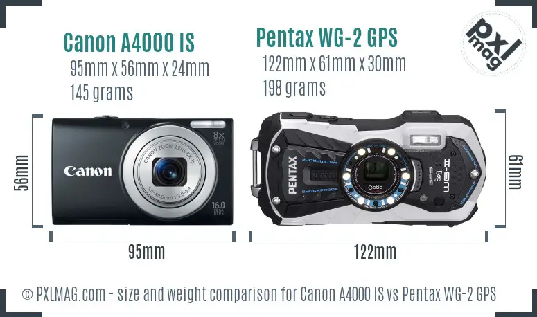 Canon A4000 IS vs Pentax WG-2 GPS size comparison
