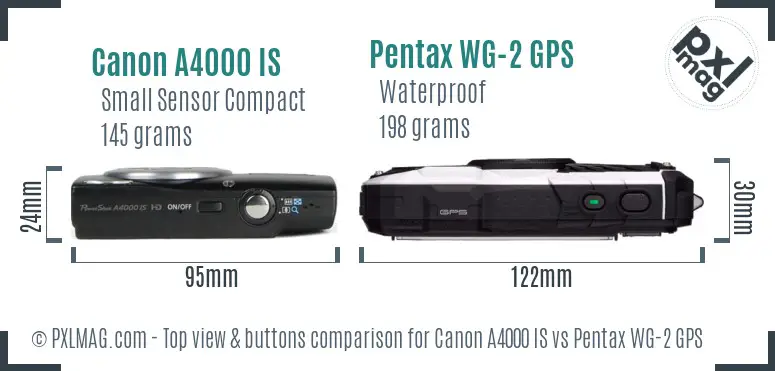 Canon A4000 IS vs Pentax WG-2 GPS top view buttons comparison
