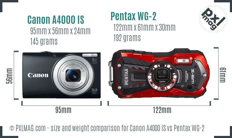 Canon A4000 IS vs Pentax WG-2 size comparison