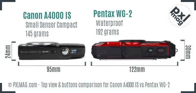 Canon A4000 IS vs Pentax WG-2 top view buttons comparison