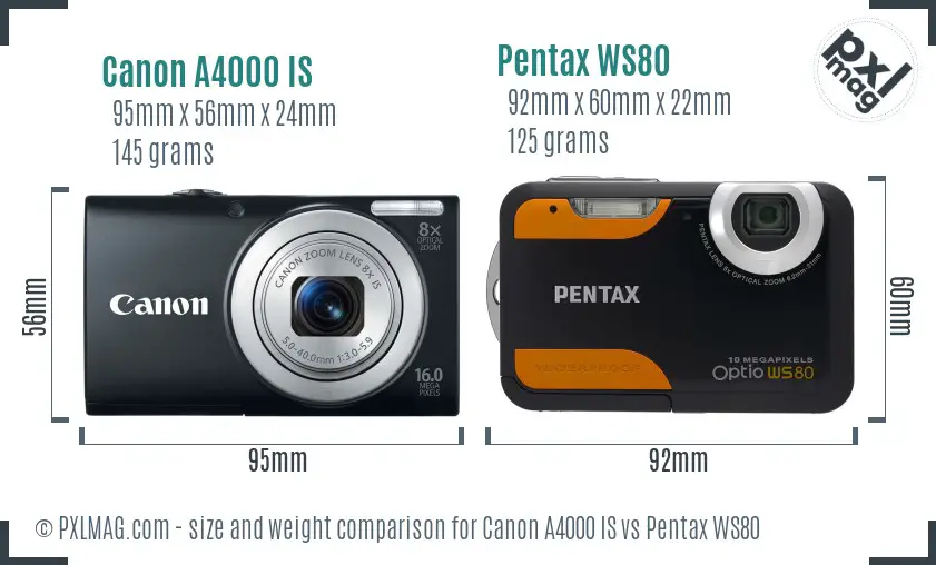 Canon A4000 IS vs Pentax WS80 size comparison Canon A4000 IS vs Pentax WS80 size comparison