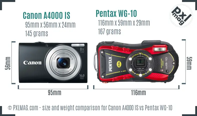 Canon A4000 IS vs Pentax WG-10 size comparison Canon A4000 IS vs Pentax WG-10 size comparison