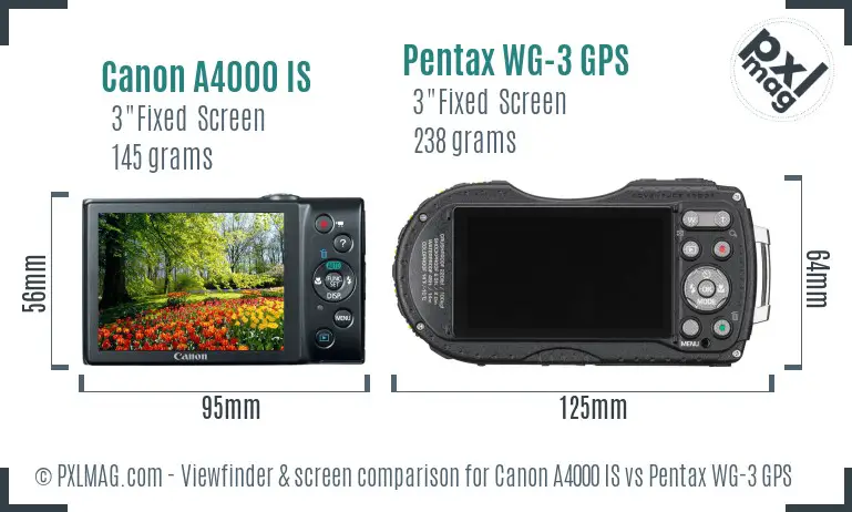 Canon A4000 IS vs Pentax WG-3 GPS Screen and Viewfinder comparison