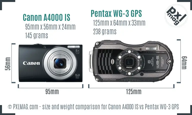 Canon A4000 IS vs Pentax WG-3 GPS size comparison