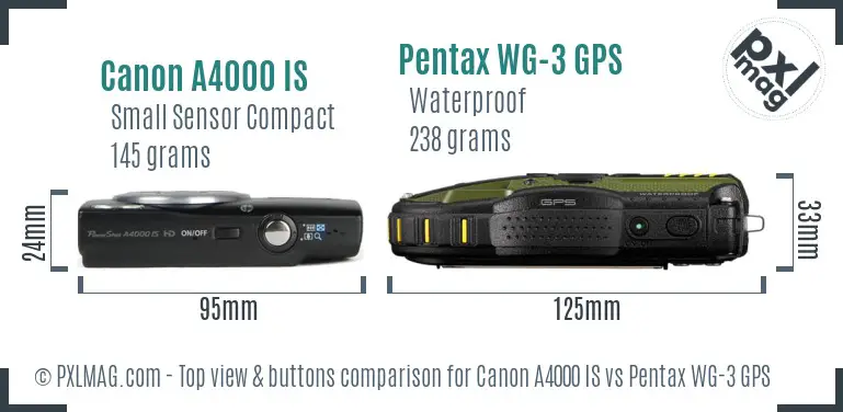 Canon A4000 IS vs Pentax WG-3 GPS top view buttons comparison