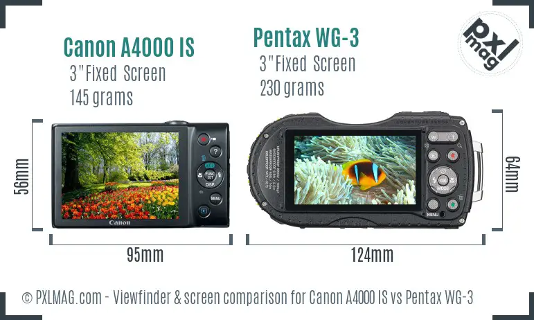 Canon A4000 IS vs Pentax WG-3 Screen and Viewfinder comparison