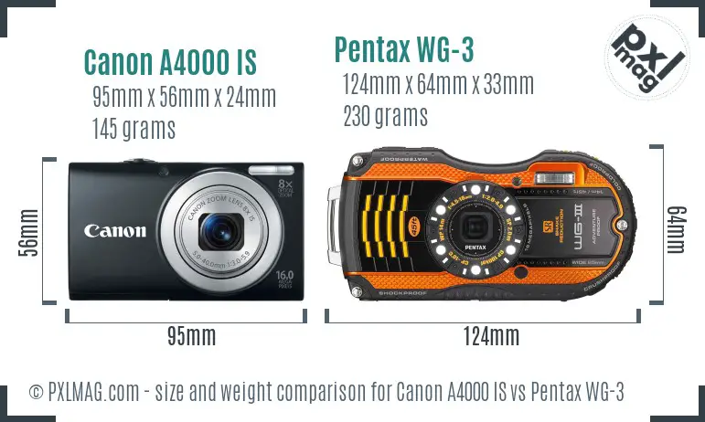 Canon A4000 IS vs Pentax WG-3 size comparison