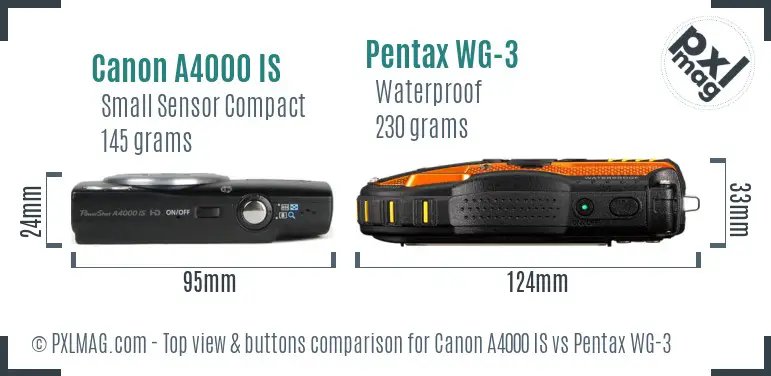 Canon A4000 IS vs Pentax WG-3 top view buttons comparison