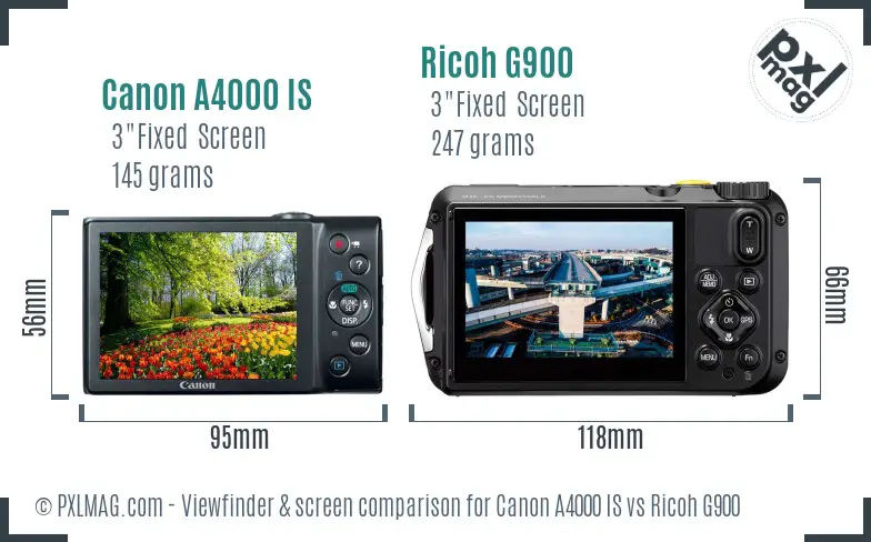 Canon A4000 IS vs Ricoh G900 Screen and Viewfinder comparison