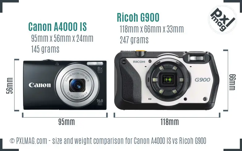 Canon A4000 IS vs Ricoh G900 size comparison