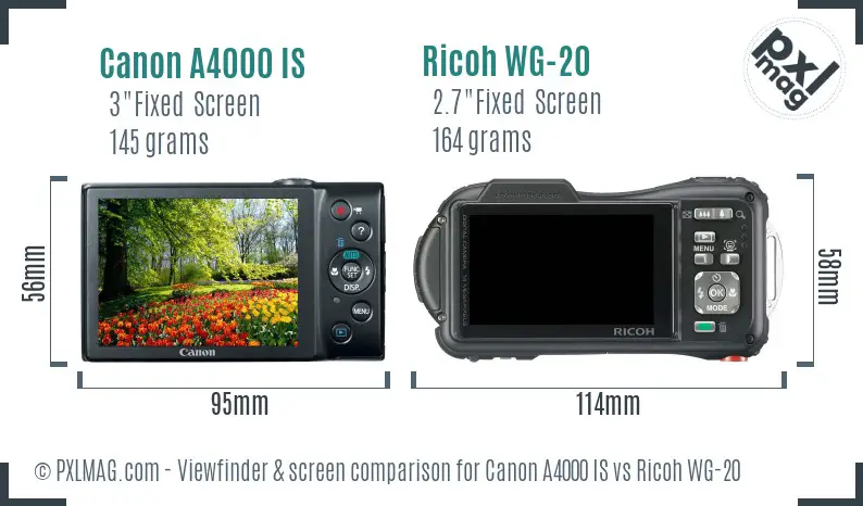 Canon A4000 IS vs Ricoh WG-20 Screen and Viewfinder comparison