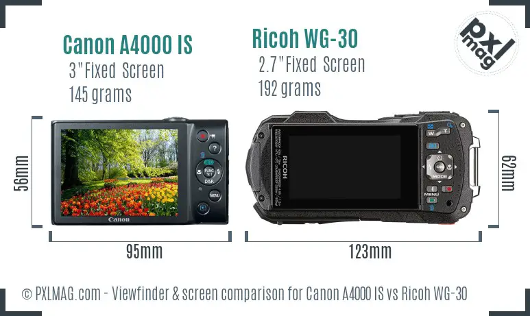 Canon A4000 IS vs Ricoh WG-30 Screen and Viewfinder comparison