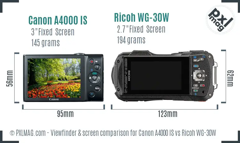 Canon A4000 IS vs Ricoh WG-30W Screen and Viewfinder comparison Canon A4000 IS vs Ricoh WG-30W Screen and Viewfinder comparison