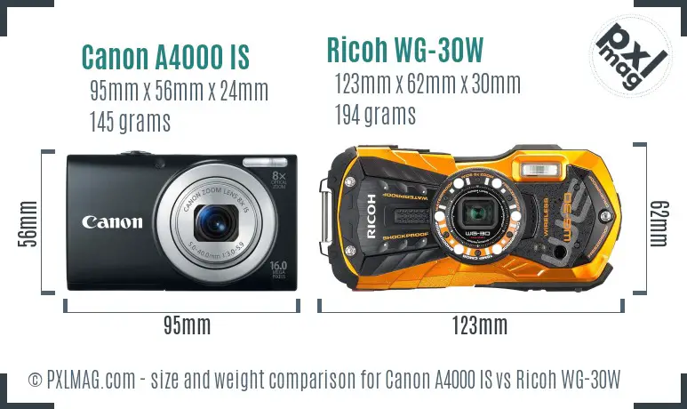 Canon A4000 IS vs Ricoh WG-30W size comparison Canon A4000 IS vs Ricoh WG-30W size comparison