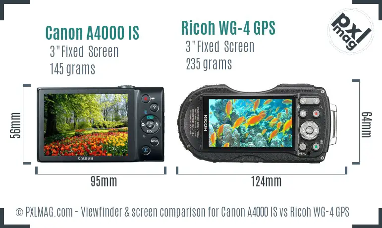 Canon A4000 IS vs Ricoh WG-4 GPS Screen and Viewfinder comparison Canon A4000 IS vs Ricoh WG-4 GPS Screen and Viewfinder comparison