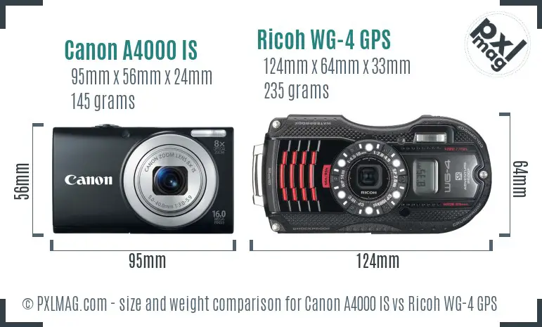 Canon A4000 IS vs Ricoh WG-4 GPS size comparison Canon A4000 IS vs Ricoh WG-4 GPS size comparison