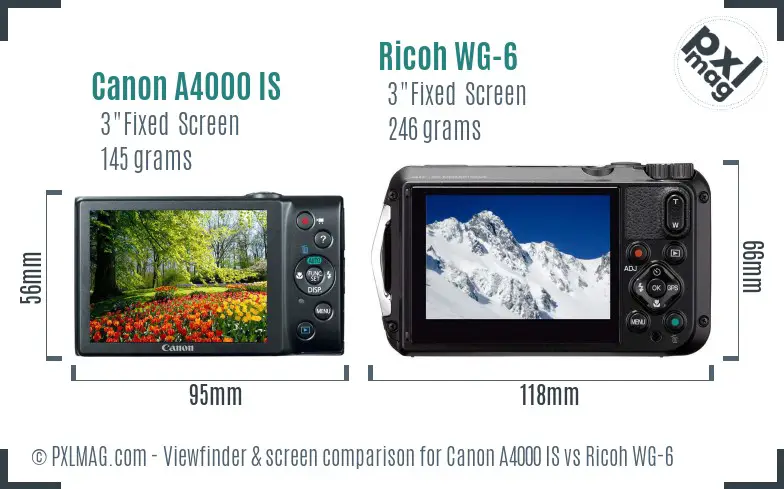 Canon A4000 IS vs Ricoh WG-6 Screen and Viewfinder comparison Canon A4000 IS vs Ricoh WG-6 Screen and Viewfinder comparison
