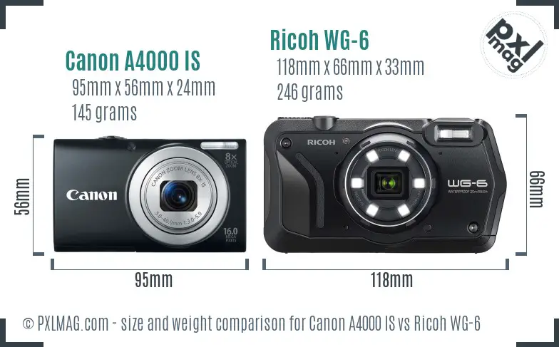 Canon A4000 IS vs Ricoh WG-6 size comparison Canon A4000 IS vs Ricoh WG-6 size comparison