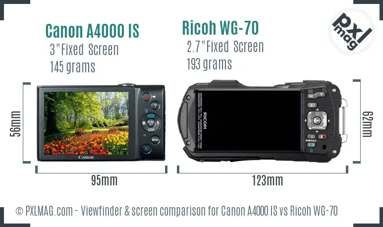 Canon A4000 IS vs Ricoh WG-70 Screen and Viewfinder comparison