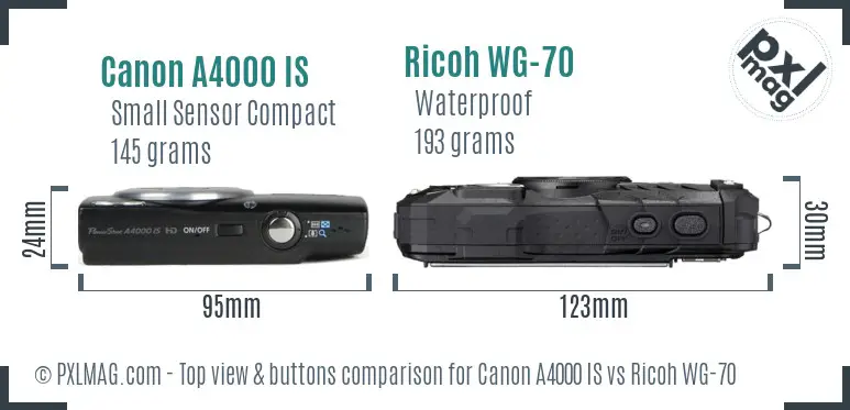 Canon A4000 IS vs Ricoh WG-70 top view buttons comparison