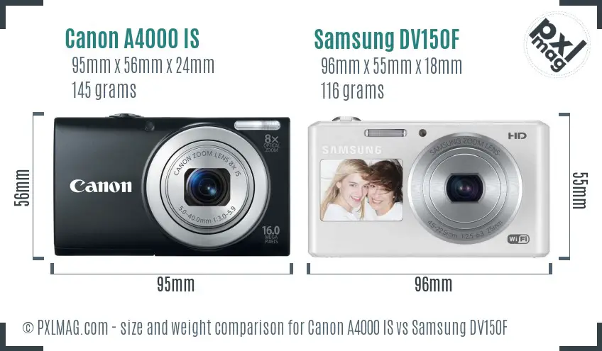 Canon A4000 IS vs Samsung DV150F size comparison