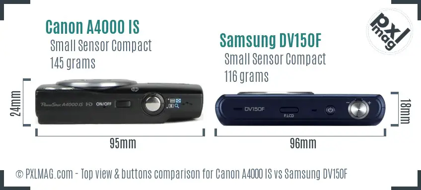 Canon A4000 IS vs Samsung DV150F top view buttons comparison