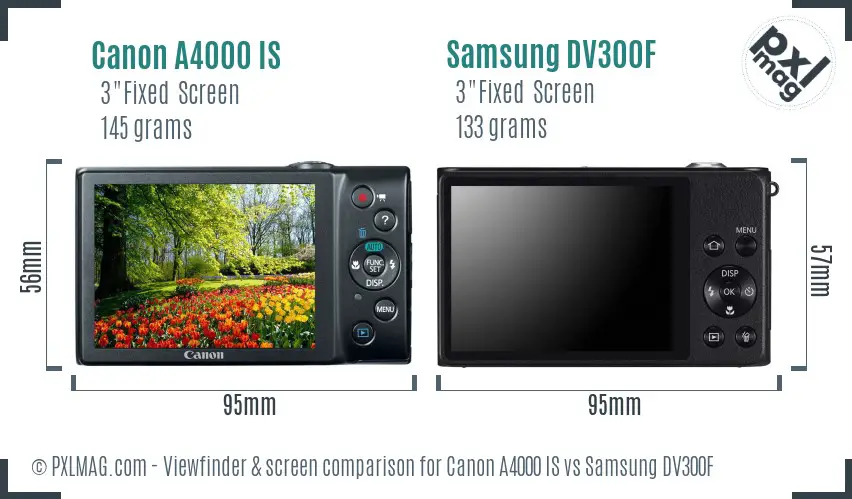 Canon A4000 IS vs Samsung DV300F Screen and Viewfinder comparison Canon A4000 IS vs Samsung DV300F Screen and Viewfinder comparison