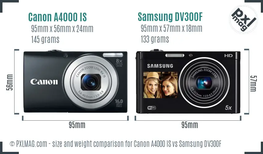 Canon A4000 IS vs Samsung DV300F size comparison Canon A4000 IS vs Samsung DV300F size comparison